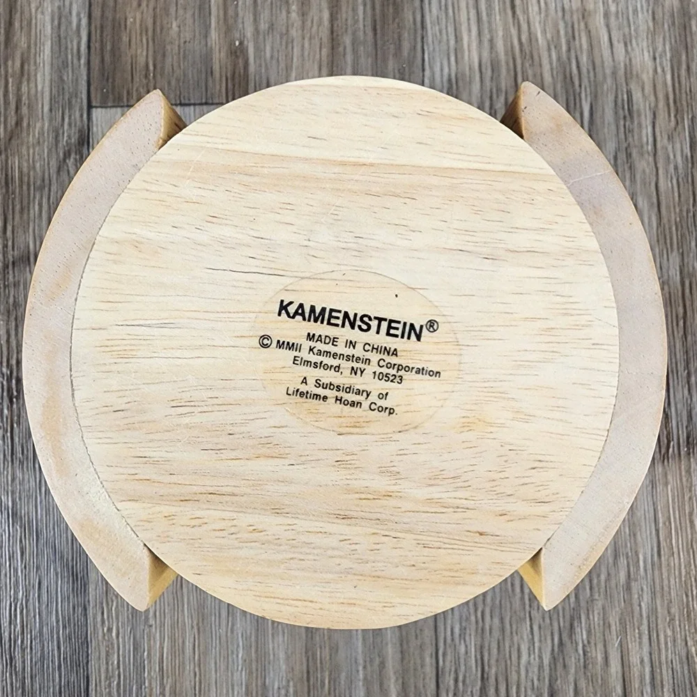 Kamenstein‎ Natural Wood Coaster Set with Caddy 6 Piece Round Concentric Rings